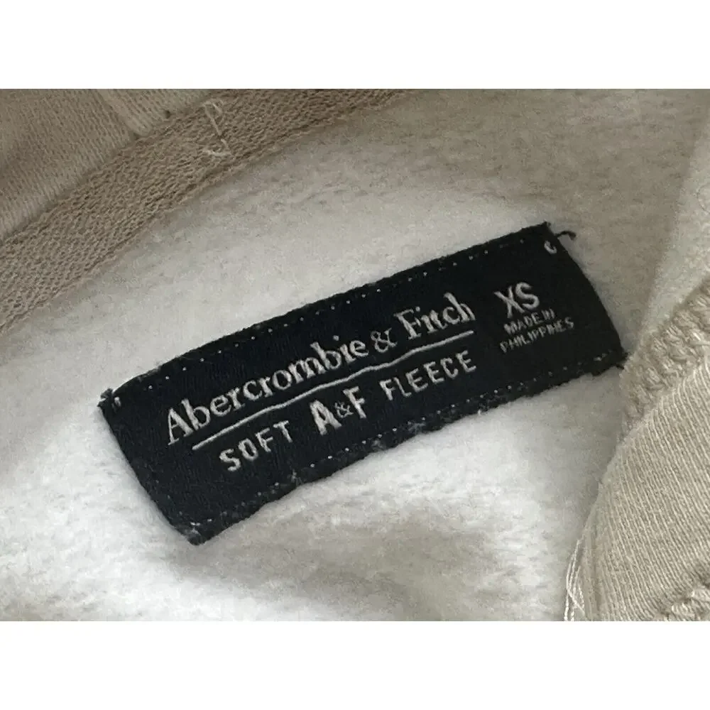 Abercrombie and Fitch Cream Cropped Hoodie XS Embroidered‎ Logo Pullover